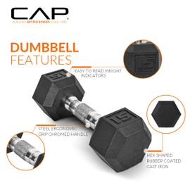 CAP Barbell 150 lb Coated Chrome Handle Hex Dumbbell Weight Set with Two Tier Rack