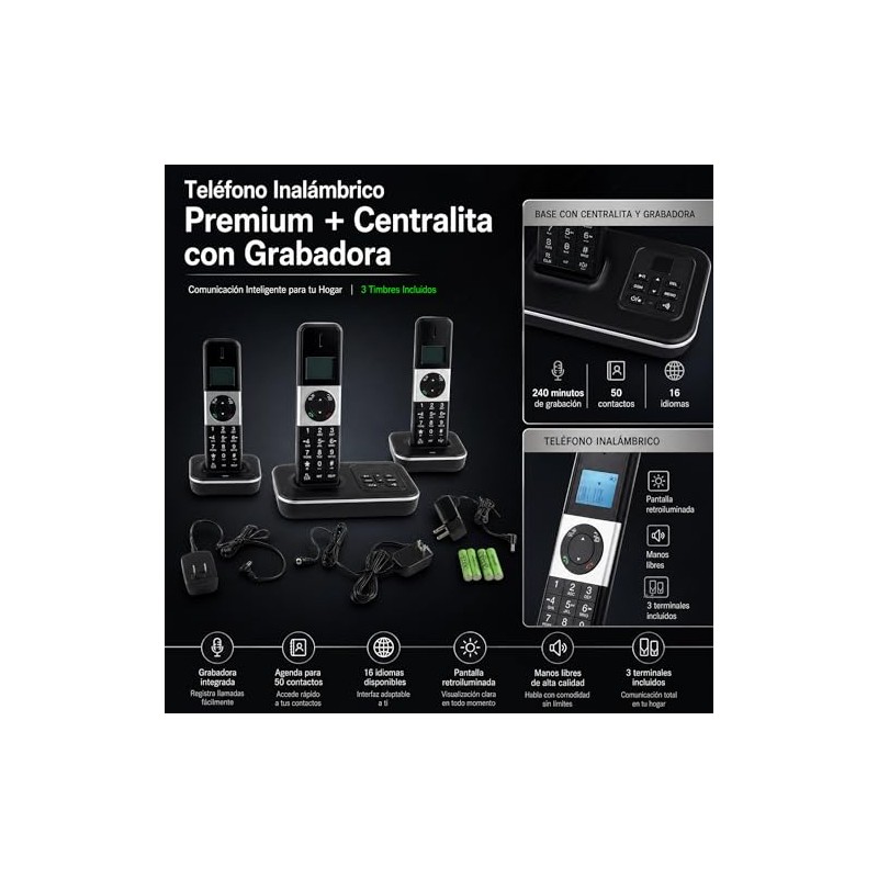 D1002 TAM-T Teléfono Inalámbrico de 3 Auriculares, con Contestador Automático