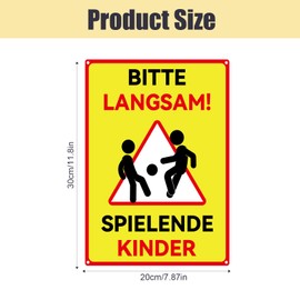 Achtung Children's Sign, 30 x 20 cm Playing Children's Sign, Caution Children's Warning Sign Please Drive Slow Reflective Aluminium with Drill Holes for Outdoor Indoor Use