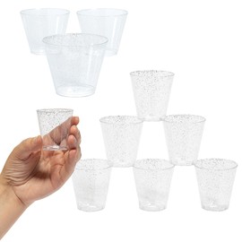 Fun Express Silver Glitter Plastic Shot Glass & Cup Kit 100 Count