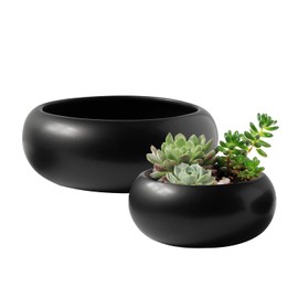 Royal Imports Flower Ceramic Vase, Bowl Terrarium Succulent Planter, Air Plant Display, Decorative Centerpiece Floral Container for Home or Wedding Set of 2, Black
