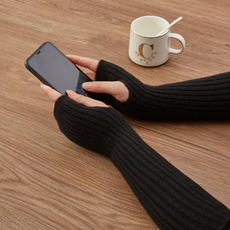 Gisimo 100% Merino Wool Arm Warmers Long Fingerless Gloves Knit