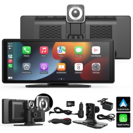 VERYMODEL Wireless Portable Carplay Screen for Car - 10.26in HD IPS Apple Carplay & Android Auto, with 4K Dash Cam, Backup Camera, Bluetooth Dashboard Camera