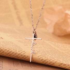 SANNYRA Cross Necklace for Women - 18K Rose Gold Plated K Letter Christian Jewelry for Women - Religious Cross Pendant Christian Jewelry Christmas Gifts