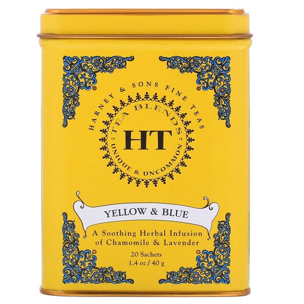 Harney & Sons Master Yellow & Blue Tea Tin - Herbal Blend of Chamomile, Lavender, and Cornflowers - 0.9 Ounces, 20 Sachets 1 Pack