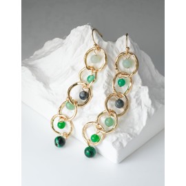 Melhill Gemstones Dangle Earrings For Sensitive Ears Gold Plated Chain Design Natural Green Boho Vintage Jewelry for Women