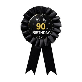 WOWOPA It's My 90th Birthday Badge Pin, Cheers to 90 Years Old Birthday Black Corsage Rosette Button Pin Party Decorations Supplies - 1Pcs