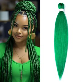 ShowJarlly Pre Stretched Braiding Hair 30 Inch Knotless Braiding Extensions 1pack Easy Braids Hot Water Setting DIY Box Braids Yaki Textured Crochet Hair Braiding(30 Inch,Green#)