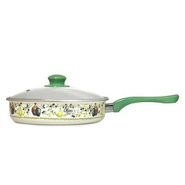 Metalac Olives Non-Stick Enamel Deep Saute Pan with Glass Lid
