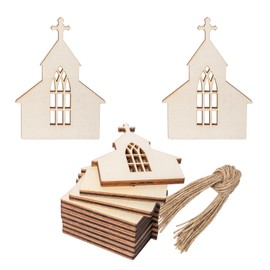 Wood Church Cutouts Hollow Out Unfinished Wooden Church Hanging Ornaments for Christmas Holiday Party Door Hanger Decoration 10Pcs