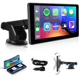 Podofo Wireless Carplay Screen for Car,7inch 1080P HD IPS Touch Screen Portable Car Radio Audio Receivers, Wireless Android Auto Screen 2 Mount/2 Bluetooth/MirrorLink/GPS/Voice Control/AUX/FM Transmit