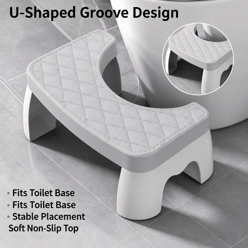 Waterproof Toilet Foot Stool, Compact Bathroom Squatting Stool with Non-Slip