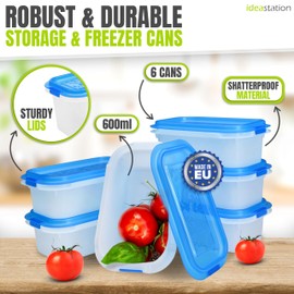 idea-station food storage containers 6 pieces - 600 ml - stackable freezer storage boxes - shatterproof plastic food containers with lids - food-safe and BPA-free