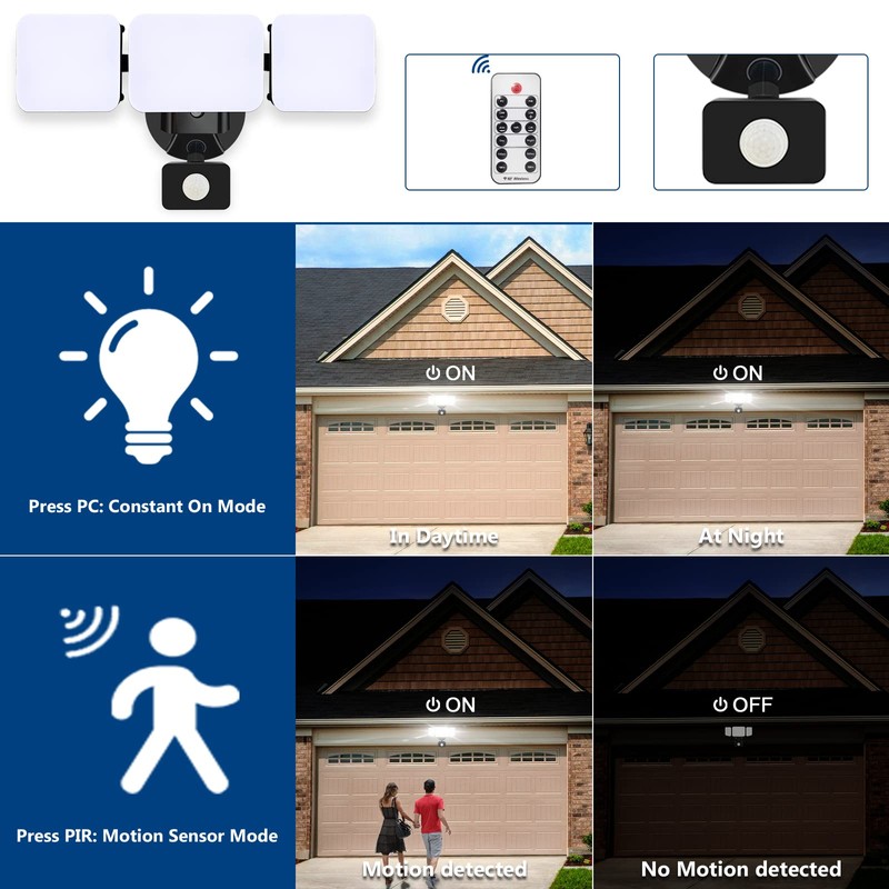 EMANER Motion Sensor Flood Lights Outdoor, 3000LM Dimmable Security Light,