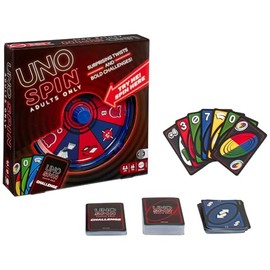 UNO Spin Solo Adultos Juego De Cartas, Mattel con Ruleta Y Retos Divertidos, Juego De Mesa para Reuniones Y Fiestas, para Adultos De 18 Años En Adelante