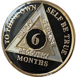 Ranger Industries 6 Month AA Medallion Glossy Classic Black Tri-Plate Sobriety Chip
