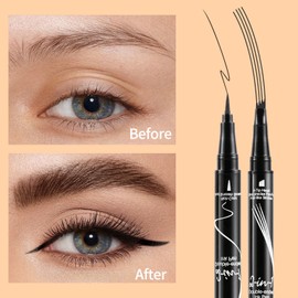 2 in 1 Magic Eyebrow Pencil, Eye Brow Pencils for Women with 4-Fork-Tip & Precise Brush-Tip, Fine Stroke Microblading Eyebrow Pencil，Natural Hair-Like Brows, Last All-Day (Light Brown)