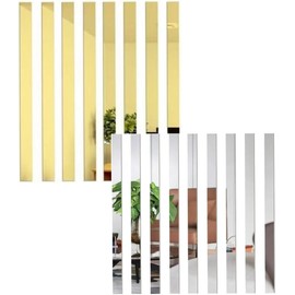 20 Pcs Gold and Silver Mirror Wall Stickers Striped Design Mirror Art Tile Decal DIY Self Adhesive Wall Line Border Decals Removable Acrylic Mirror Wall Stickers and Murals for Home Decor 5 * 20cm