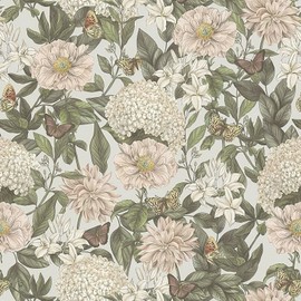 lenify Floral Peel and Stick Wallpaper Vintage Floral Contact Paper 16.9inch x118.1inch White Flower Wallpaper Butterfly Self Adhesive Removable Contact Paper for Cabinets Decorative Vinyl