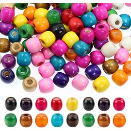 200Pcs Large Hole Wood Beads, BetterJonny 16x17mm Barrel Beads Assorted Color Hair Braid Beads Natural Wooden Spacer Beads Bulk for Macrame Rosary Bracelet Jewelry Craft Making