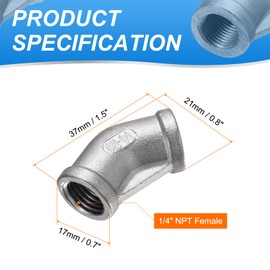 HARFINGTON 45 Degree Elbow Cast Pipe Fitting 1/4" NPT Female 304 Stainless Steel Elbow Fitting Thread Connector for Water Fuel Air Plumbing Applications