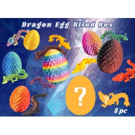 8pcs 3D Printed Mystery Dragon Egg, Dragon Eggs with Mystery Dragon Inside, Full Articulated Crystal Dragon Fidget Toys