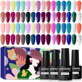 JODSONE 32+3 Pcs Gel Nail Polish Kit Soak Off Gel Polish Set Glitter Gel Nail Kit with No Wipe Base Coat Top Coat and Matte Top Coat for Nail Art Salon DIY at Home Manicure Kit