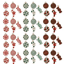 XIHIRCD 60pcs Christmas Pendant Charm, Christmas Necklace Charms Candy Cane Charms Christmas Pendants for DIY Crafts Necklace Bracelet Earrings Jewelry Making Supplies