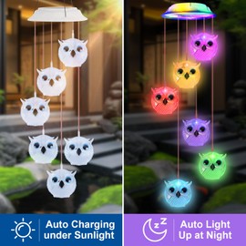 Qoosea Solar Wind Chime Owl Solar Wind Chimes Outdoor LED Solar Wind Chimes Waterproof Wind Chimes 7-Color Changing for Home Garden Decor