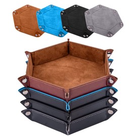 SIQUK 4 Pieces Dice Tray Set Foldable Dice Trays Hexagon Dice Rolling Tray PU Leather Dice Holder for Dice Games Like RPG, DND and Other Table Games(Camel, Sky Blue, Black, Gray)