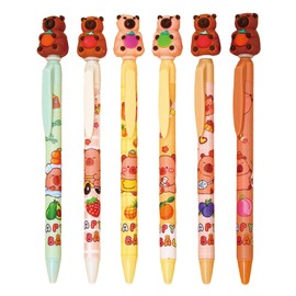 MOZXIRZ 6 Pcs Cute Retractable Pens Cartoon Capybara Gel Pens Aesthetic Pens 0.5mm Fine Point Black Ink Pens Smooth Writing Pens Office School Supplies Women Girls Boys Men (6Pcs Capybara)