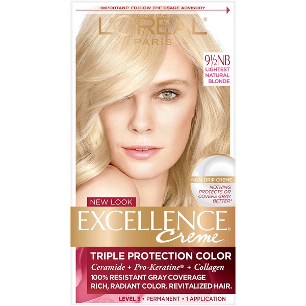 L'Oreal Paris Excellence Creme Permanent Hair Color, 9.5NB Lightest Natural Blonde, 100 percent Gray Coverage Hair Dye, Pack of 1