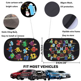 iZoeL Car Sun Shade for Baby Kids 2 Pack Static Cling Side Window Car 80GSM Rear Sunshades Universal with 8 Suction Cups and Storage Bag - Sun Glare and UV Rays Protection (ABC+123)