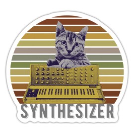 Spreadshirt Cat Synthcat Synthesizer Gift Music Retro Sticker, 10 x 10 cm, Matte White