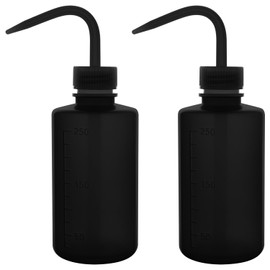stonylab LDPE Chemical Wash Bottle, 2-Pack Watering Tool Safety Black Plastic Squeeze Bottle Lab Rinse Bottle with Scale Labels and Narrow Mouth Squirt Bottle, 250 ml