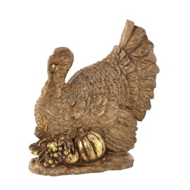 TenWaterloo Harvest Sculpted Thanksgiving Turkey Tabletop Centerpiece, 7 x 6.5 Inches, Resin with Gold Finish