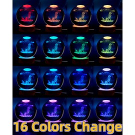 DIGFPWT 3D K9 Animal Crystal Ball Dog Night Light with Wooden Base, 16 Color Change with Remote Control