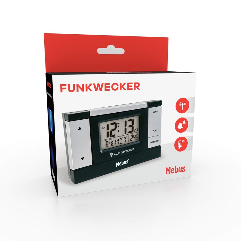 Mebus 51059 Alarm Clock LCD Display, Black, Silver