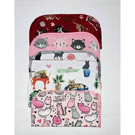2 Ply Printed Flannel 8x8 Inches Set of 5 Little Wipes The Cats Meow- Proudly Made in the USA!
