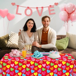 Pack of 4 Disposable Red Valentine's Day Tablecloths Colourful Heart Rectangular Tablecloth Waterproof Mother's Day Tablecloth for Engagement Anniversary Party Wedding Anniversary Party Accessories