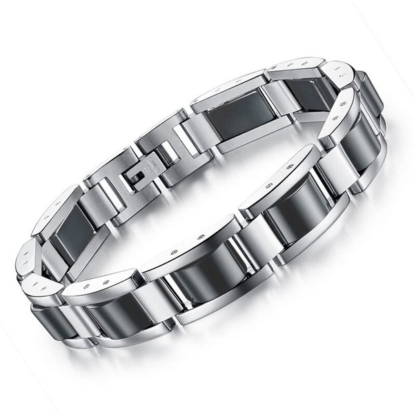 Feraco Mens Magnetic Bracelets Classic Balck Stainless Steel Magnets Bracelet Health Jewelry, 8.66 inch