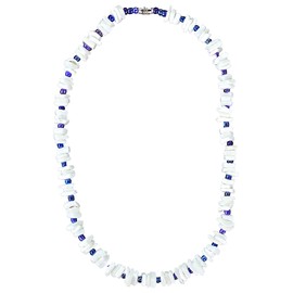 BlueRica Puka Chip Shells Necklace with Blue Glass Bead Spacers