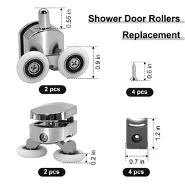 4Pcs 23mm Shower Door Rollers Replacement, Sliding Glass Door Wheels for Curved Shower Enclosures, Bathroom Roller Runners, Fits 4-6mm Glass, Anti-Collision Block (2 Top and 2 Bottom Rollers)