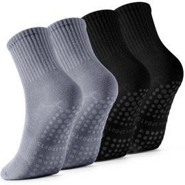 Haoteey 4 Pairs Pilates Socks with Grips for Women, Barre Yoga Grippy Socks, Womens Non Slip Pilates Crew Sticky Socks