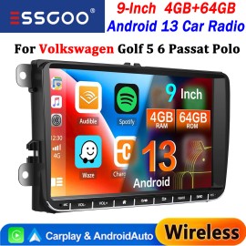 ESSGOO 4+64G 9" Carplay Android 13 Car Stereo Radio GPS For VW Golf MK5 MK6 Caddy Jetta