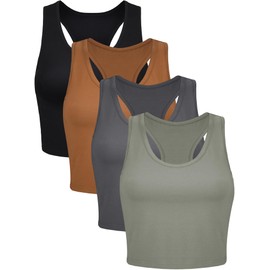 Geyoga 4 Pieces Women Basic Tank Top Cotton Racerback Sleeveless Athletic Crop Cotton Top (Elegant Color, Small)