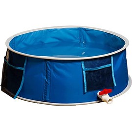 L'chic Foldable Pool Portable Pet Bath Tub|Collapsible Bathing Pool|Paddling Swimming Kiddie Pool for Small Pet|Hygenic,Convient for Fun,Water Drainge Tap,3-Second Fold, Blue, Grey (CB0001)