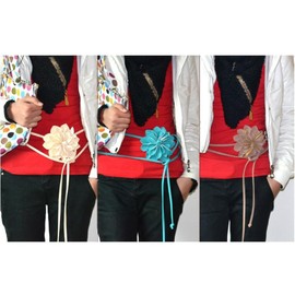 Wambere 1 Piece Women's Belt, PU Leather Flower Belt, Thin Flower Belt, Braided Waist Belt, Waist Rope, Cord, Waist Chain, Decorative Belt, Shirt Skirt Belt, Waist Cord for Everyday Clothing, Black