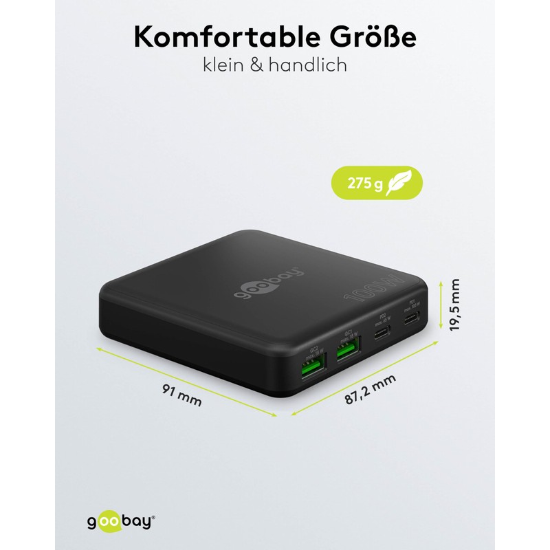 goobay USB-C Charger with 100W Power, Power Delivery 2 &