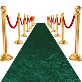 ROMANKAS Wedding Aisle Runner Green Carpet Runner Velvet Aisle Runner Rug 5x20FT Aisle Floor Runner Wedding Walkway Runner with Carpet Tapes Vintage Runner Rug for Beach Theme Party Decoration